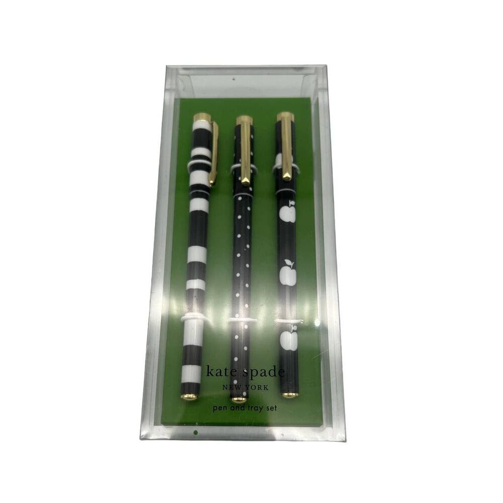 Kate Spade Dots and Stripes Fine Point Pen Set of 3 with Acrylic Tray